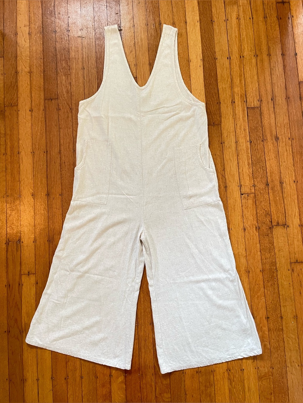 Treasure & Bond M Linen Blend Lightweight Wide Leg Cropped Jumpsuit